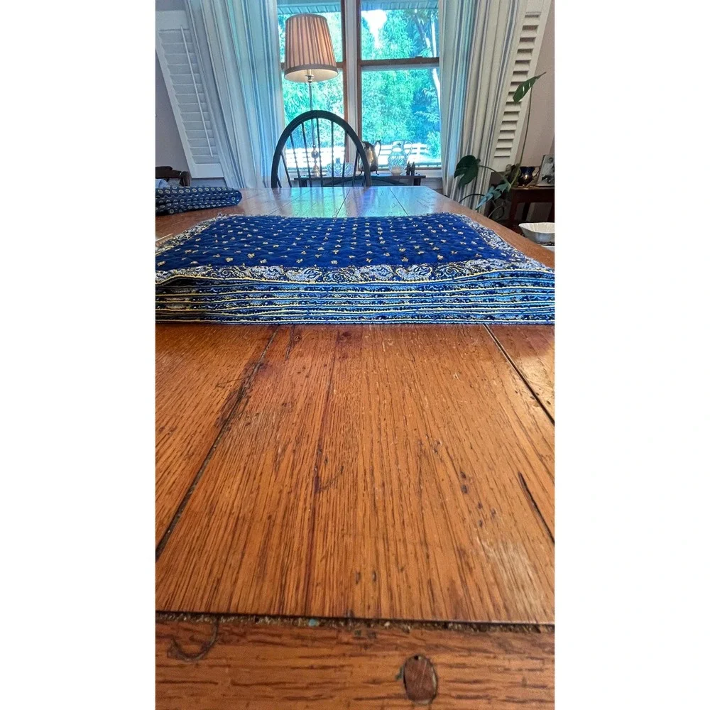 Valdrome French Quilted Placemats Blue Yellow Cotton Provençal set of 8